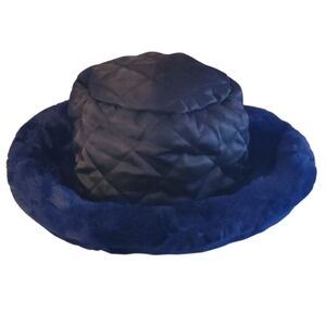 Warm Furry Navy Blue Bucket Hat - Reversible